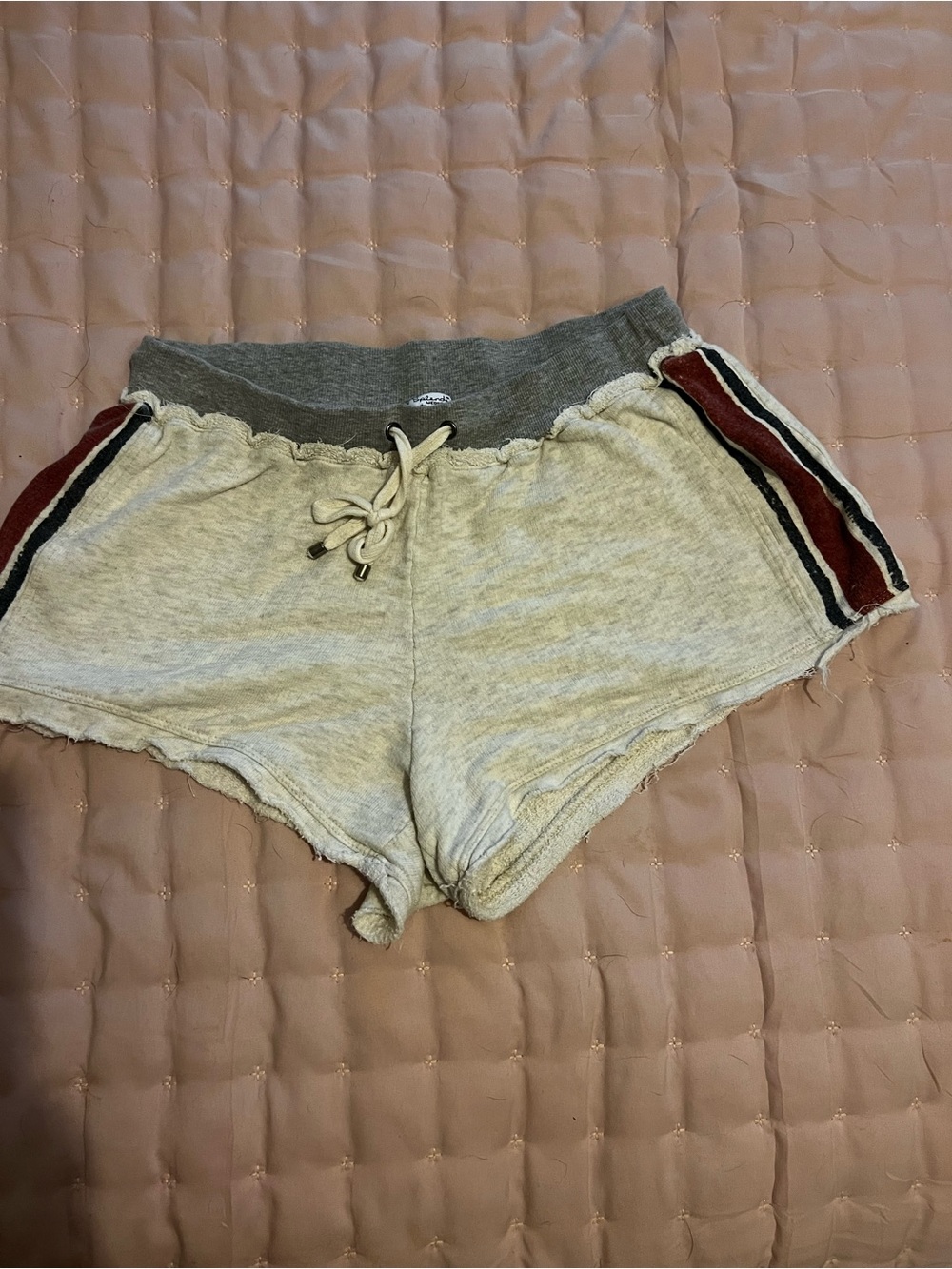 Splendid Light cream Knit Athletic Shorts with Red & Navy Side Stripes